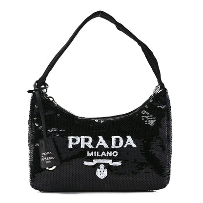 Prada Paillettes Sequin Mini Re-Edition 2000 Bag Black White 1 of 10