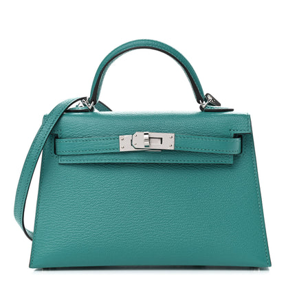 Hermes Chevre Mysore Verso Mini Kelly Sellier 20 Vert Verone Bleu Zanzibar 1 of 10