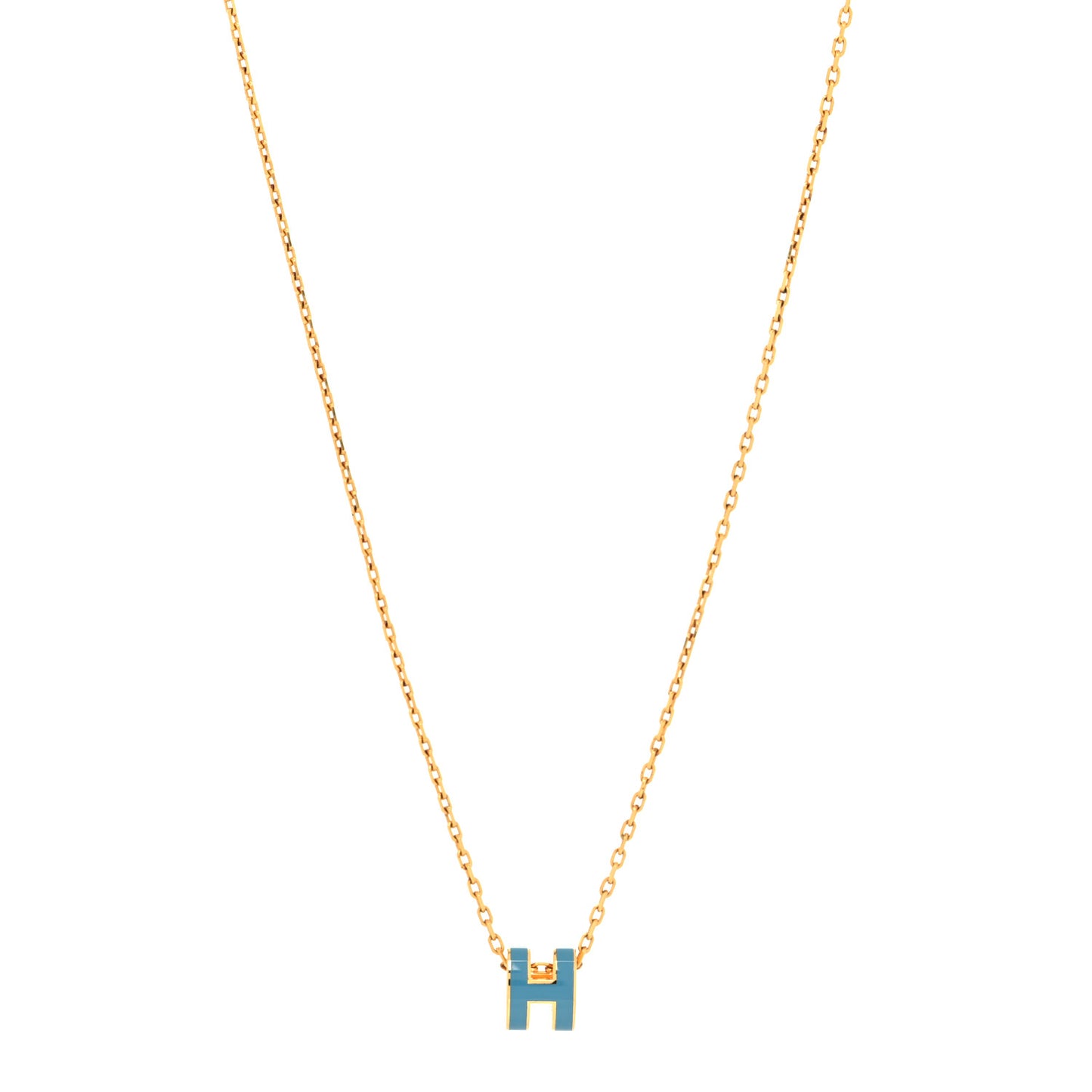 Lacquered Gold Mini Pop H Pendant Necklace Bleu Jean