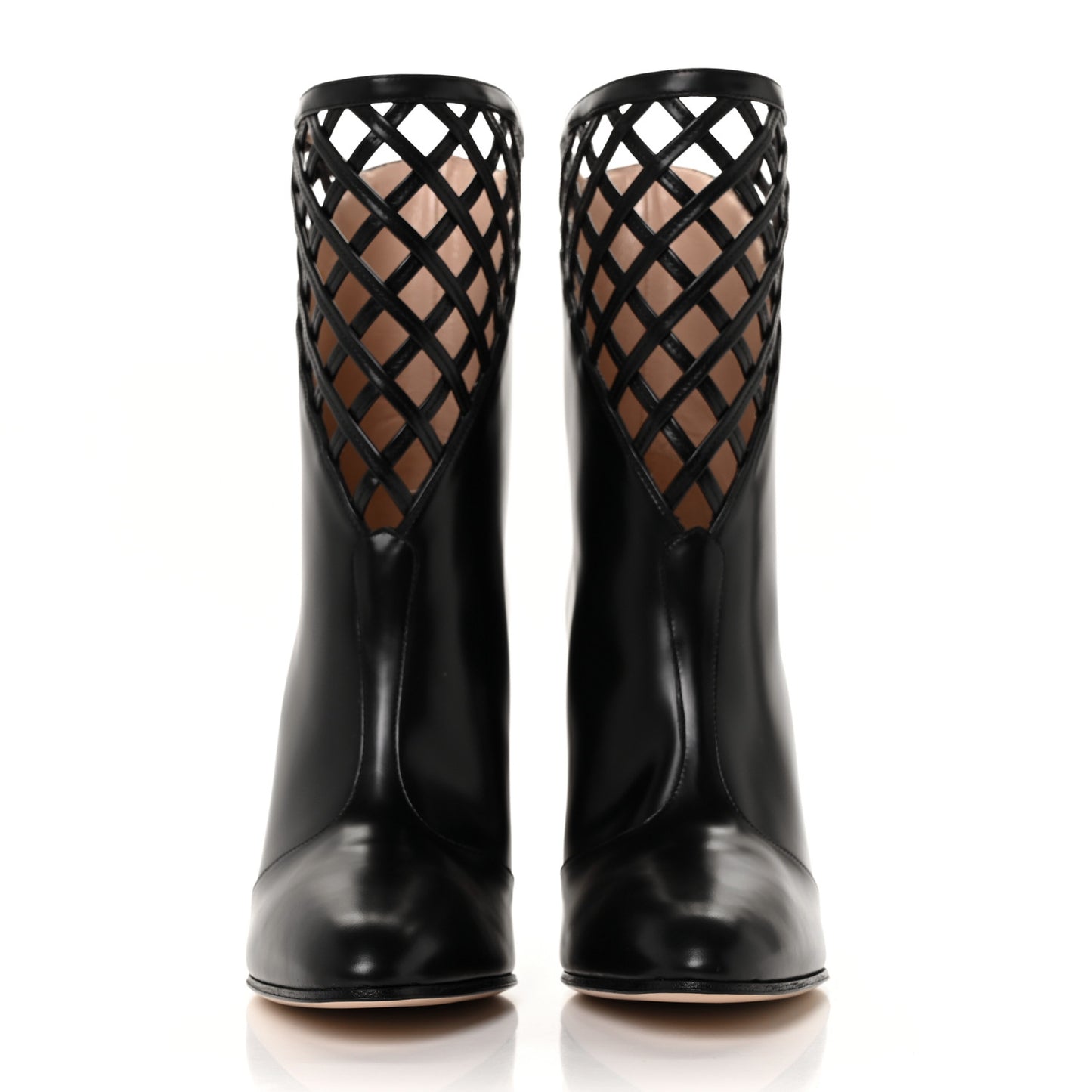 Plume Calfskin Damir Lattice Cutout Boots 36 Black