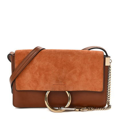 Chloe Suede Calfskin Mini Faye Shoulder Bag Tobacco 1 of 12
