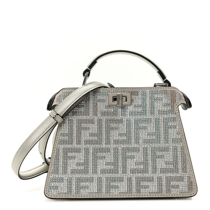 Fendi Iridescent Crystal Vitello Laminato Suede FF Petite Peekaboo I SEE U Satchel Cappuccino 1 of 10