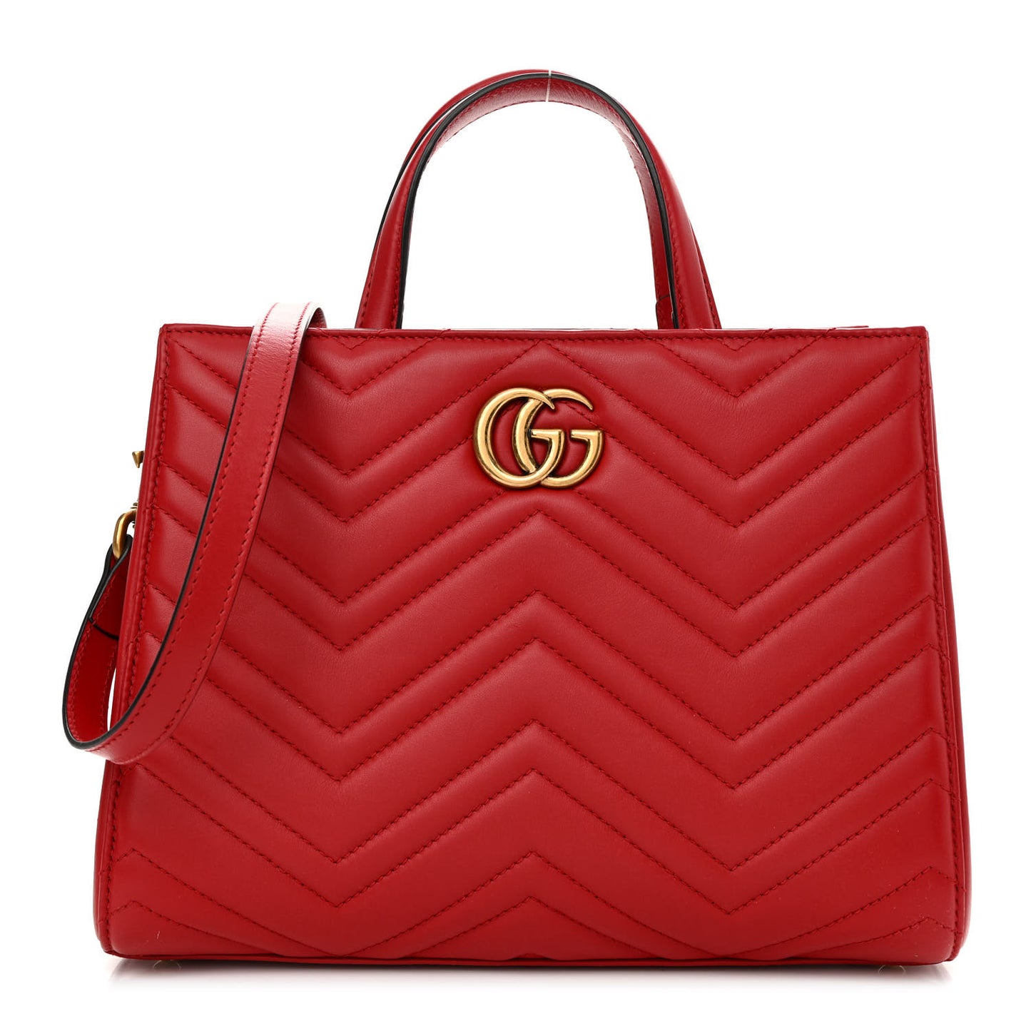 Calfskin Matelasse Small GG Marmont Tote Hibiscus Red