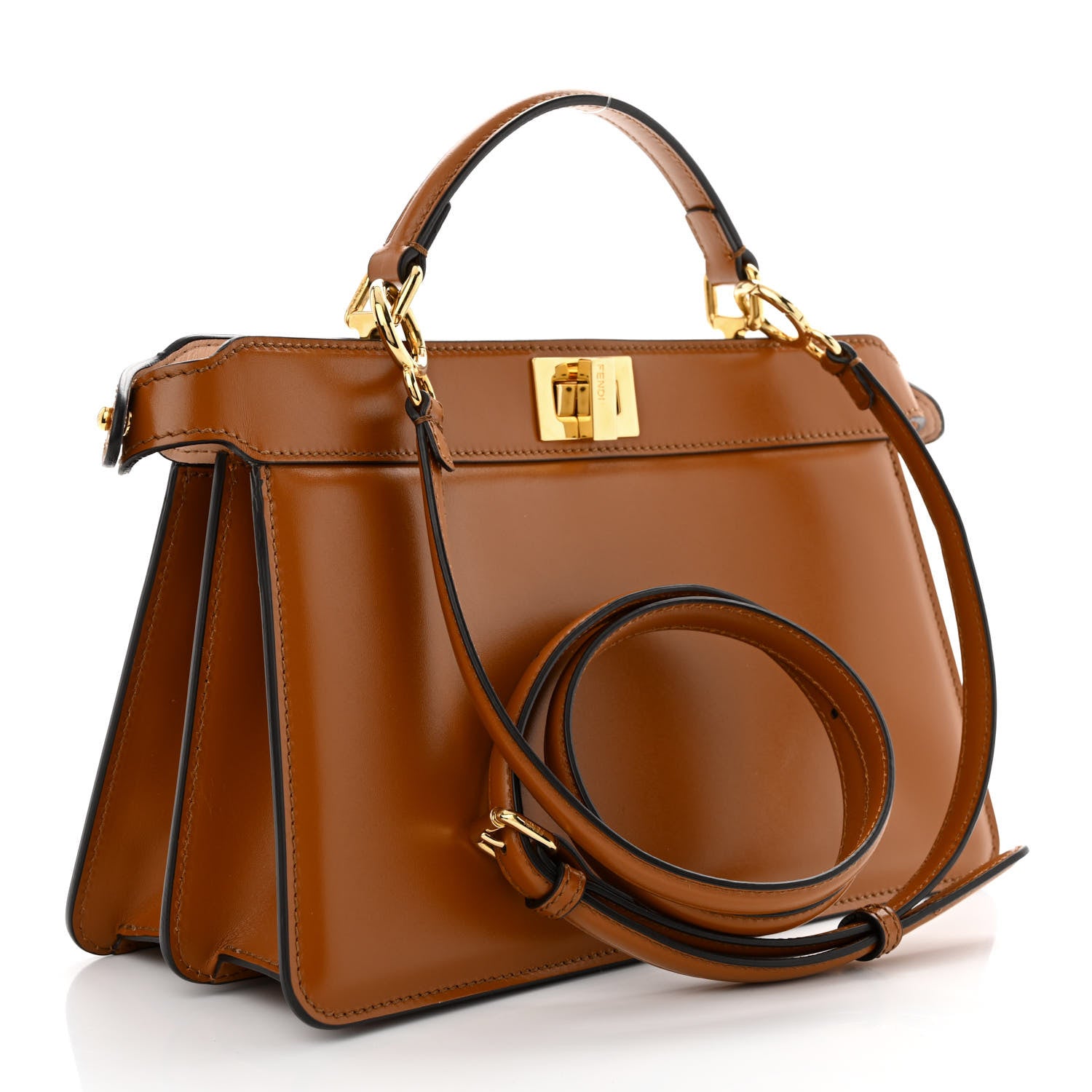 Fendi Vitello King Luxor Shiny Nappa Medium Peekaboo I SEE U East West Satchel Brandy Light Rose 3 of 11