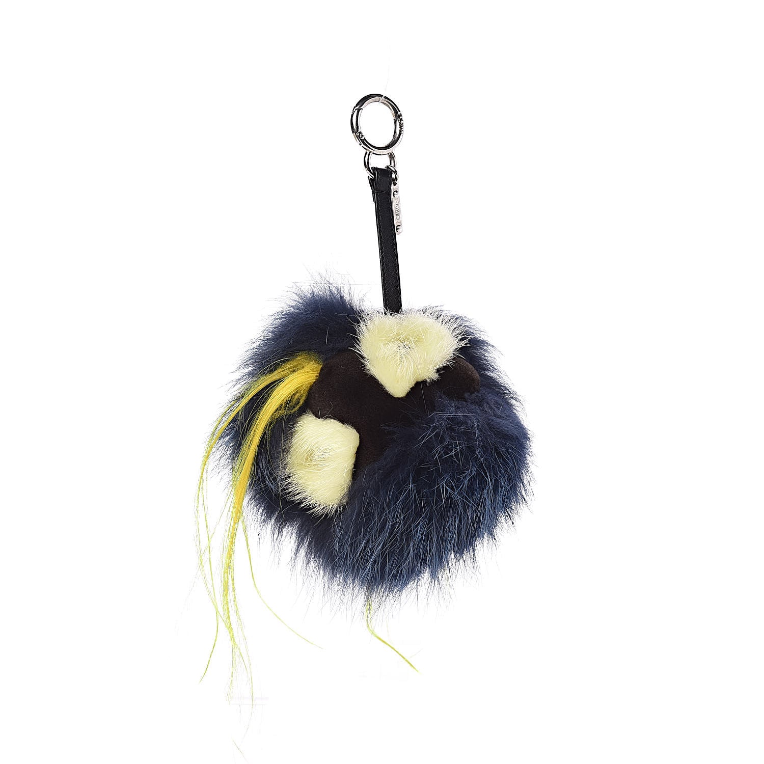 Fendi Fox Rabbit Goat Mink Fur Vitello Flamingo Zesty Monster Bag Bug Charm Navy Yellow 1 of 4