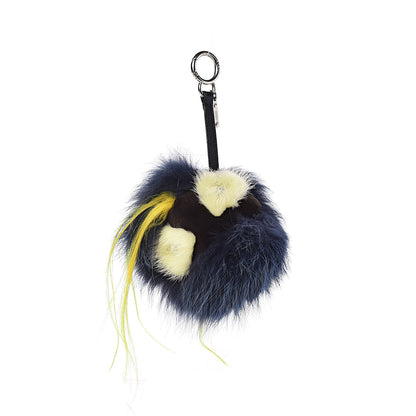 Fendi Fox Rabbit Goat Mink Fur Vitello Flamingo Zesty Monster Bag Bug Charm Navy Yellow 1 of 4