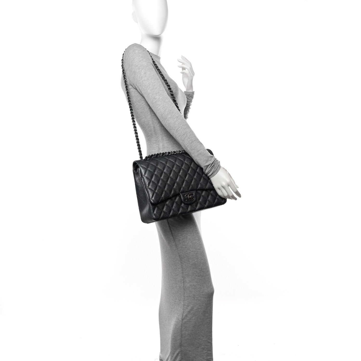 Chanel Metallic Caviar Quilted Maxi Double Flap Charcoal 2 of 10