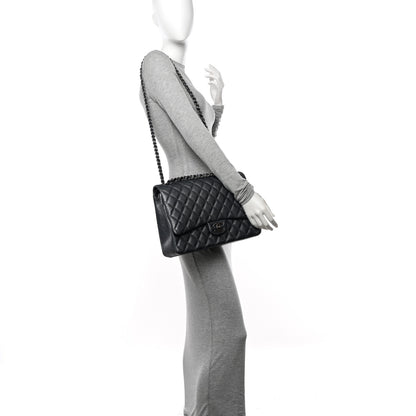 Chanel Metallic Caviar Quilted Maxi Double Flap Charcoal 2 of 10