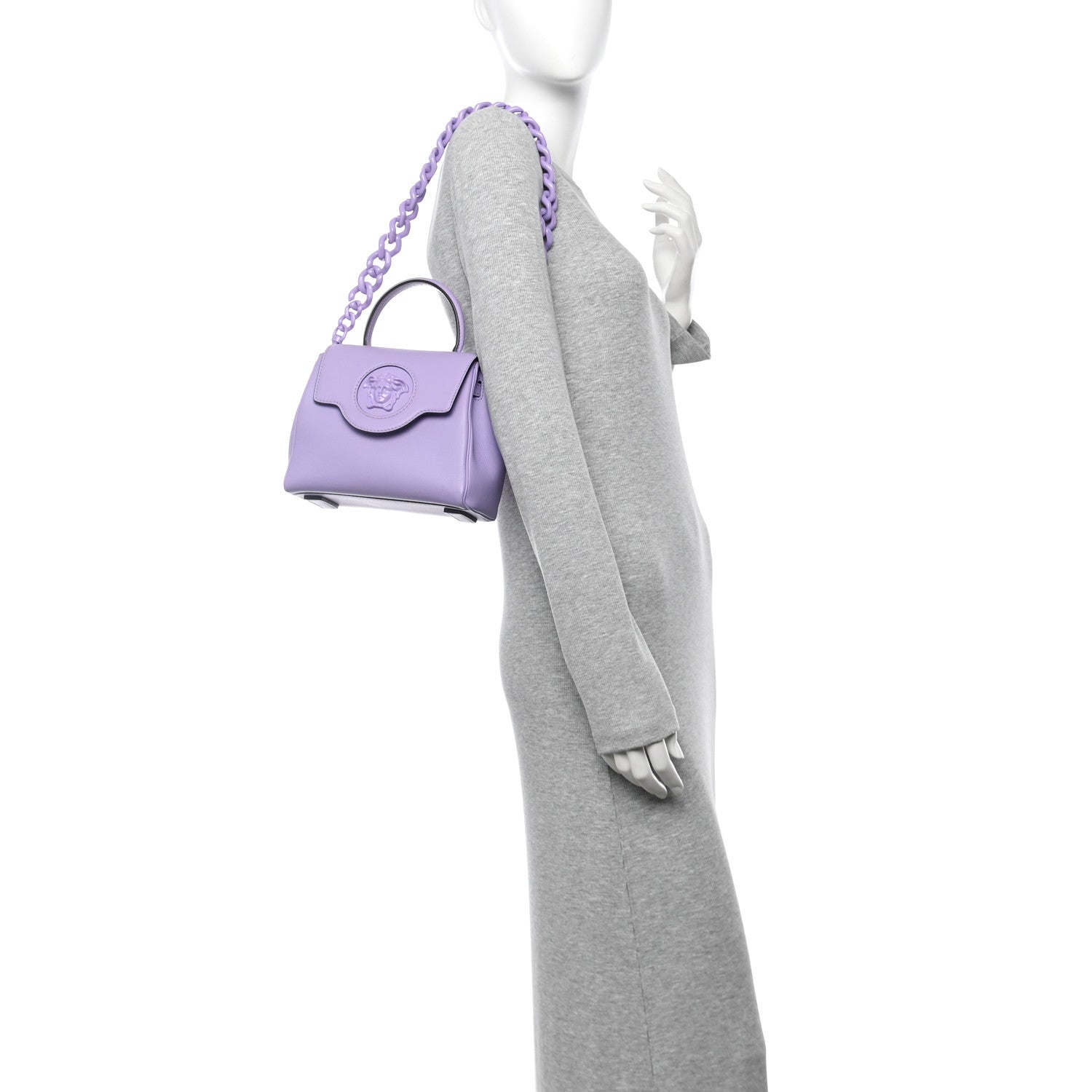 Versace Calfskin Medusa Small Top Handle Handbag Lilac 2 of 11