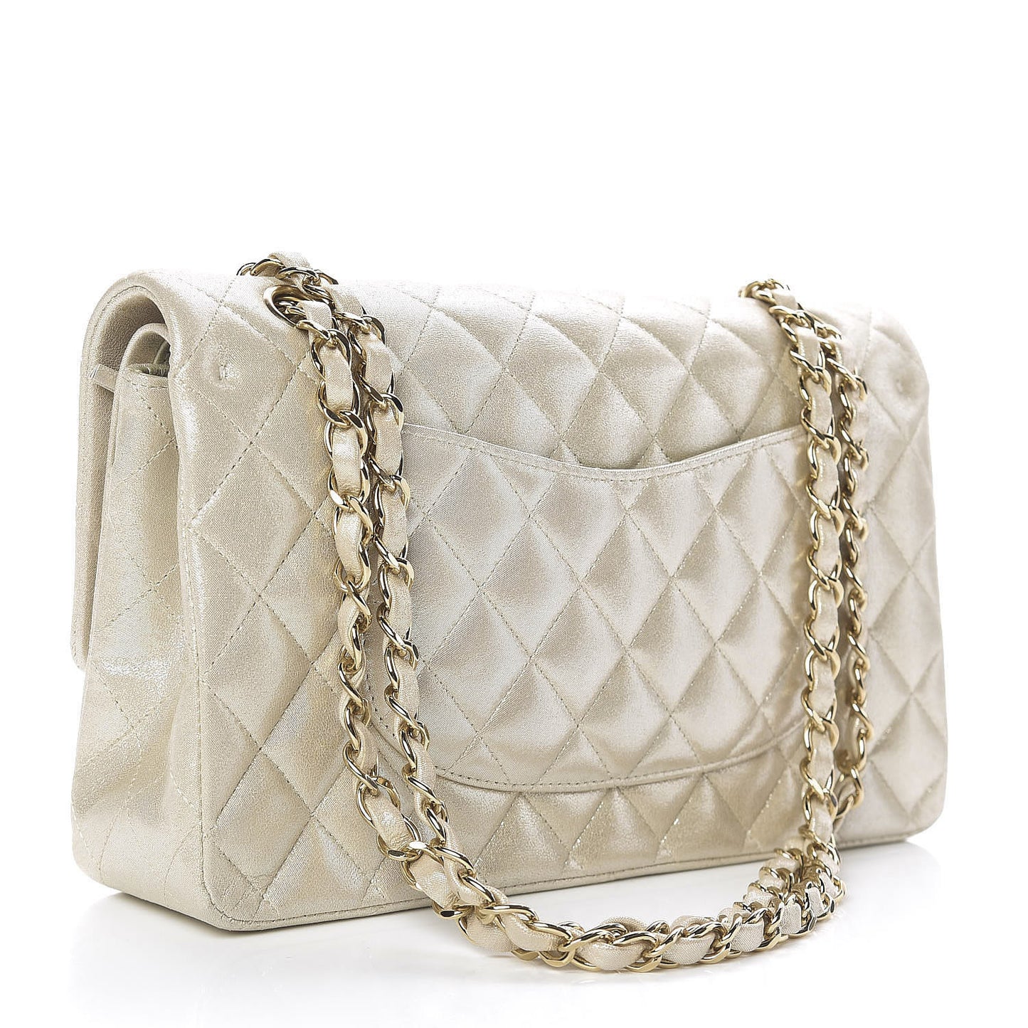 Iridescent Calfskin Medium Double Flap Light Gold