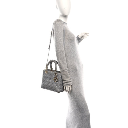 Christian Dior Pearly Lambskin Cannage Medium Lady Dior Grey 2 of 10