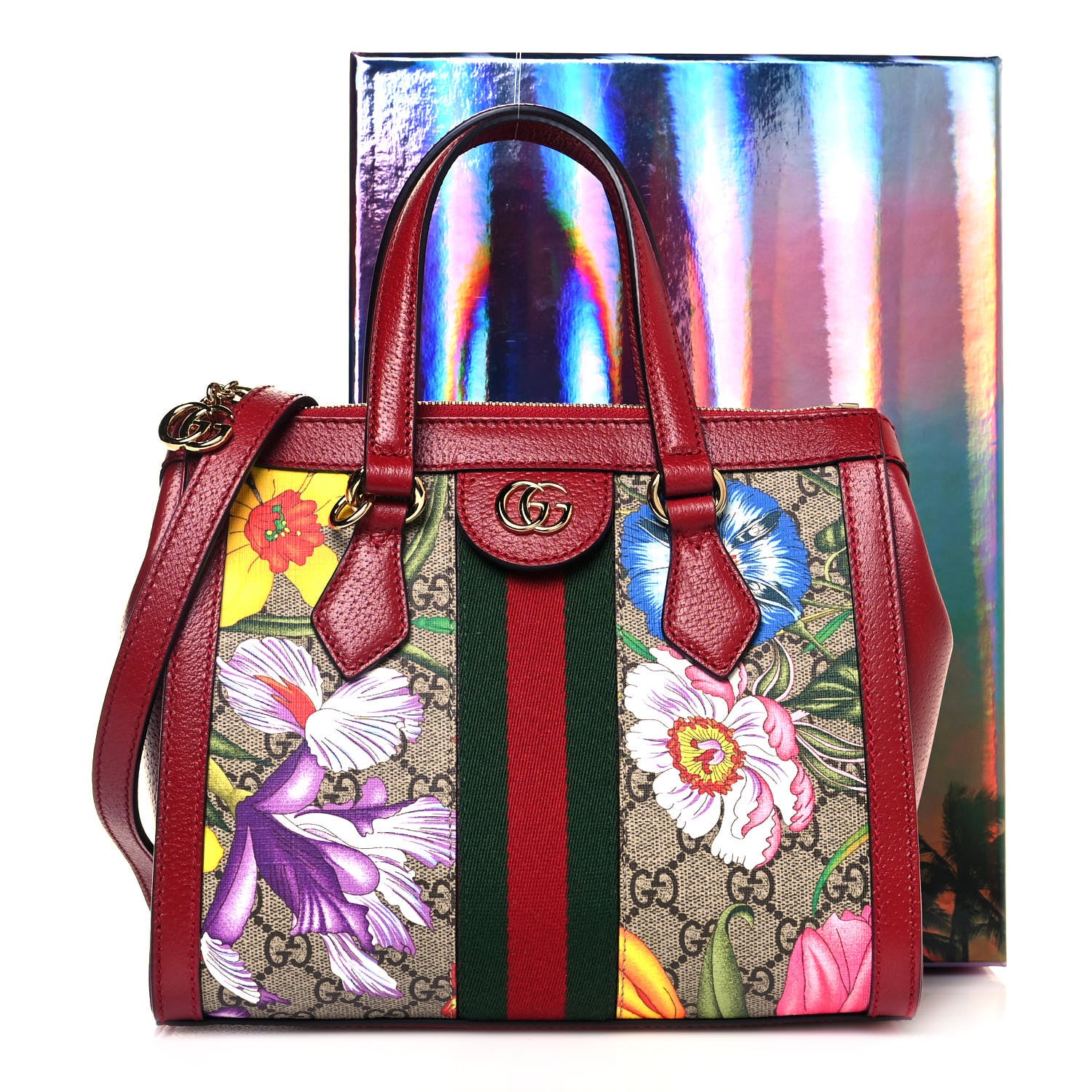 Gucci GG Supreme Monogram Flora Web Small Ophidia Tote Bag Red 13 of 13