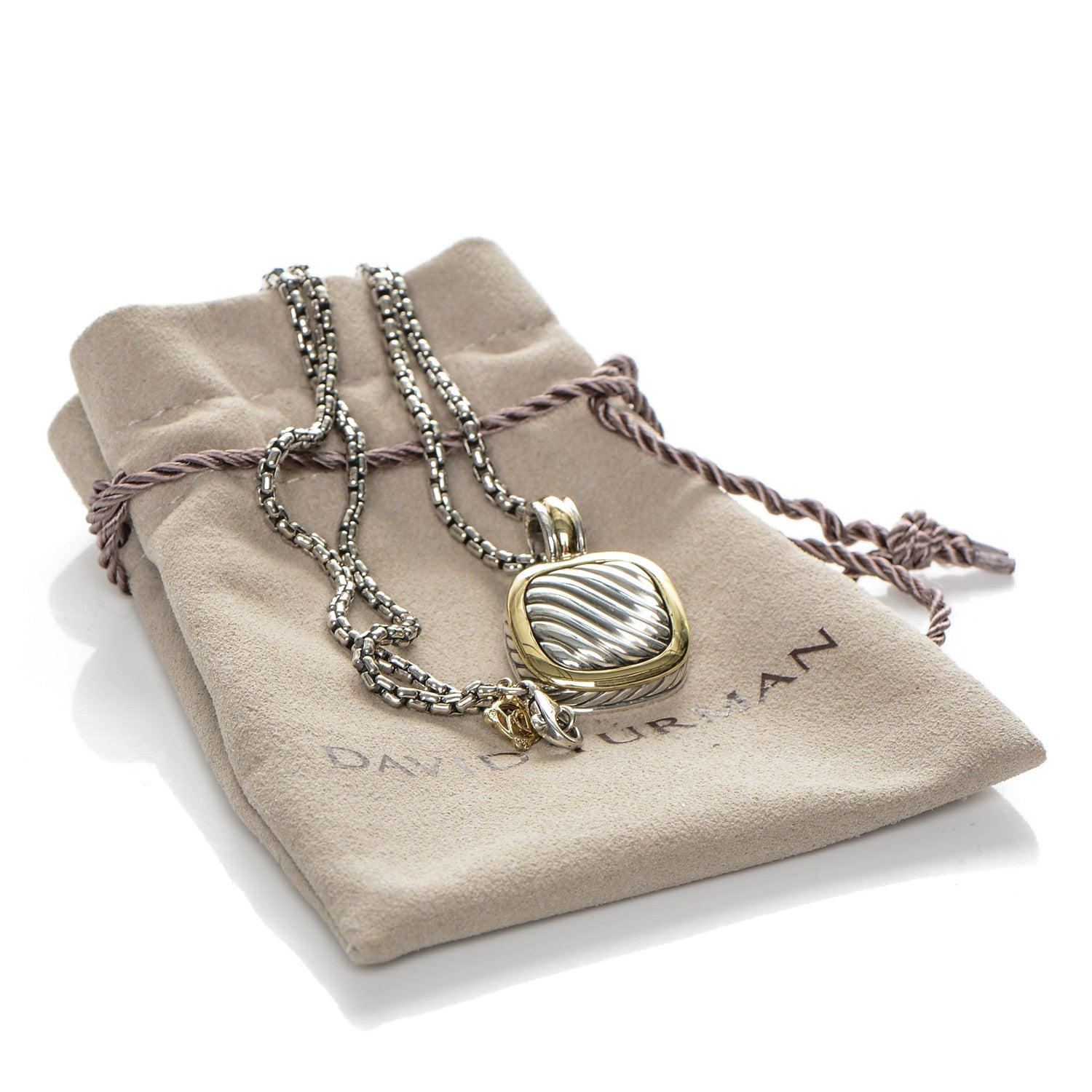 David Yurman Sterling Silver 18K Yellow Gold 21mm Carved Cable Albion Pendant Necklace 6 of 6