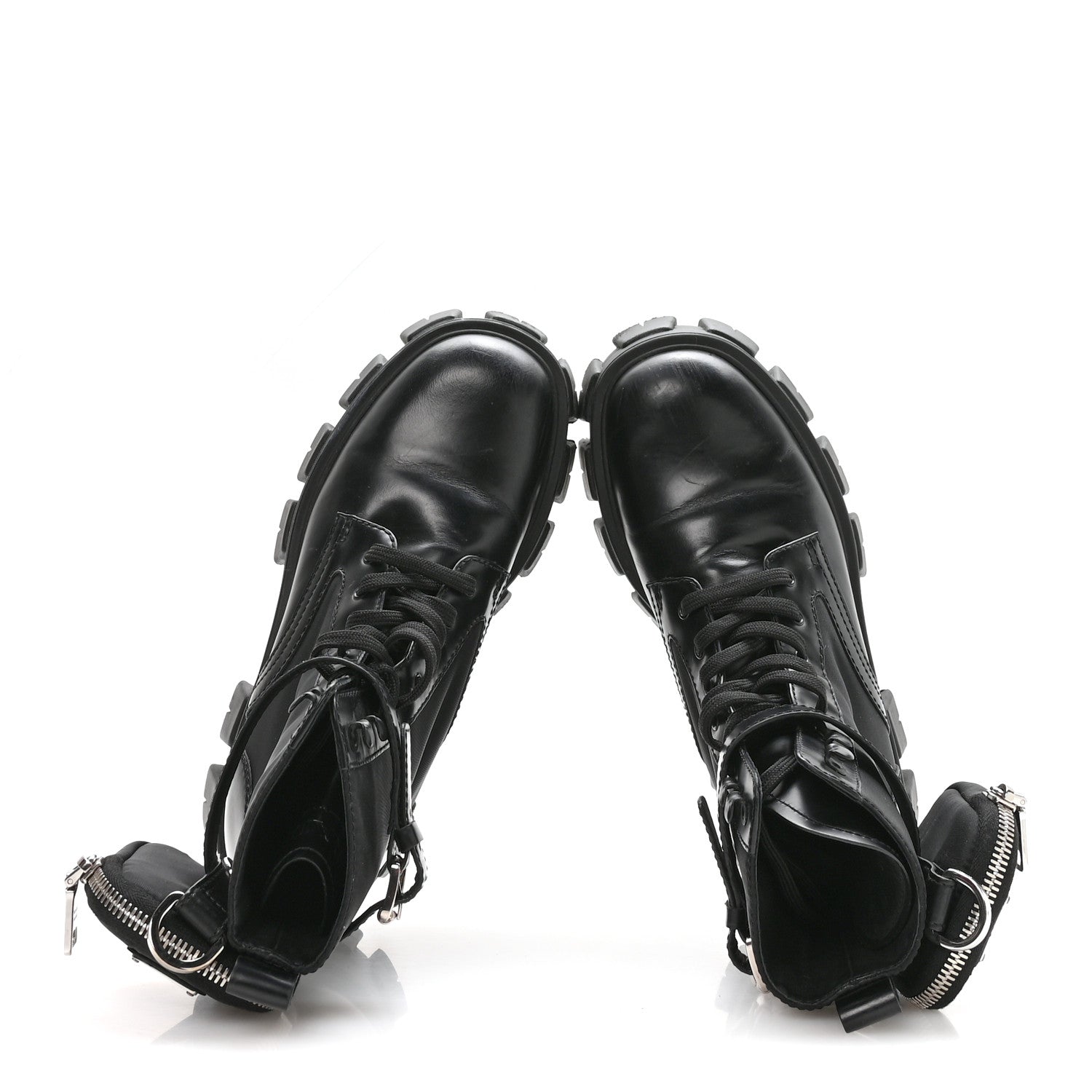 Prada Spazzolato Rois Nylon Metal Triangle Logo Monolith Pouch Pocket 55mm Boots 37 Black 4 of 16