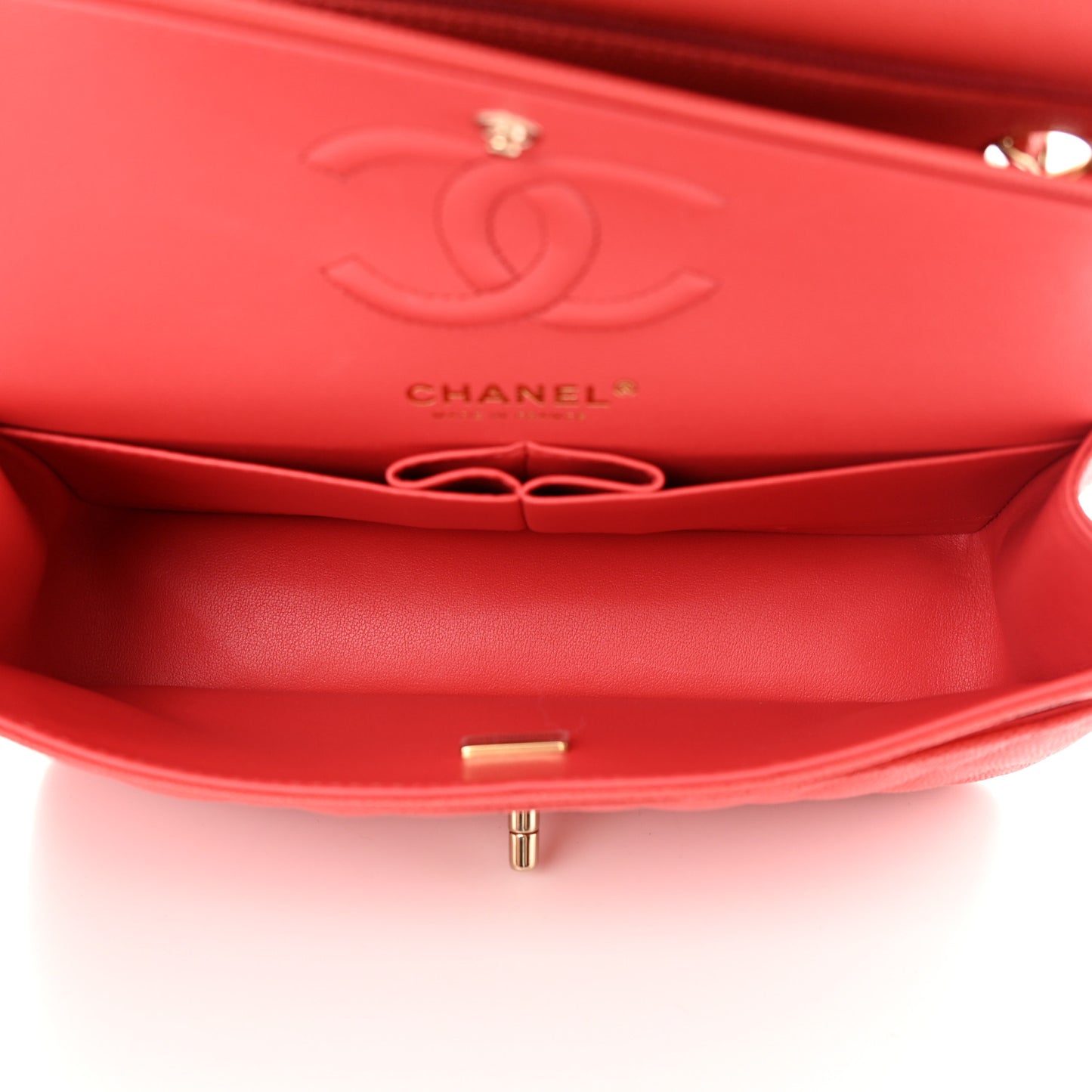 Caviar Quilted Small Double Flap Red