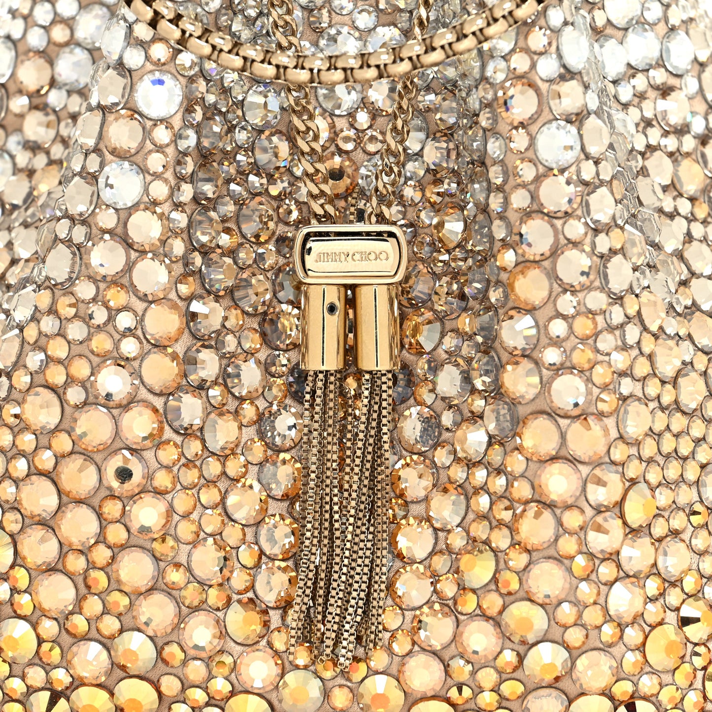 Satin Hotfix Crystal Embellished Bon Bon Bucket Bag Gold Silver
