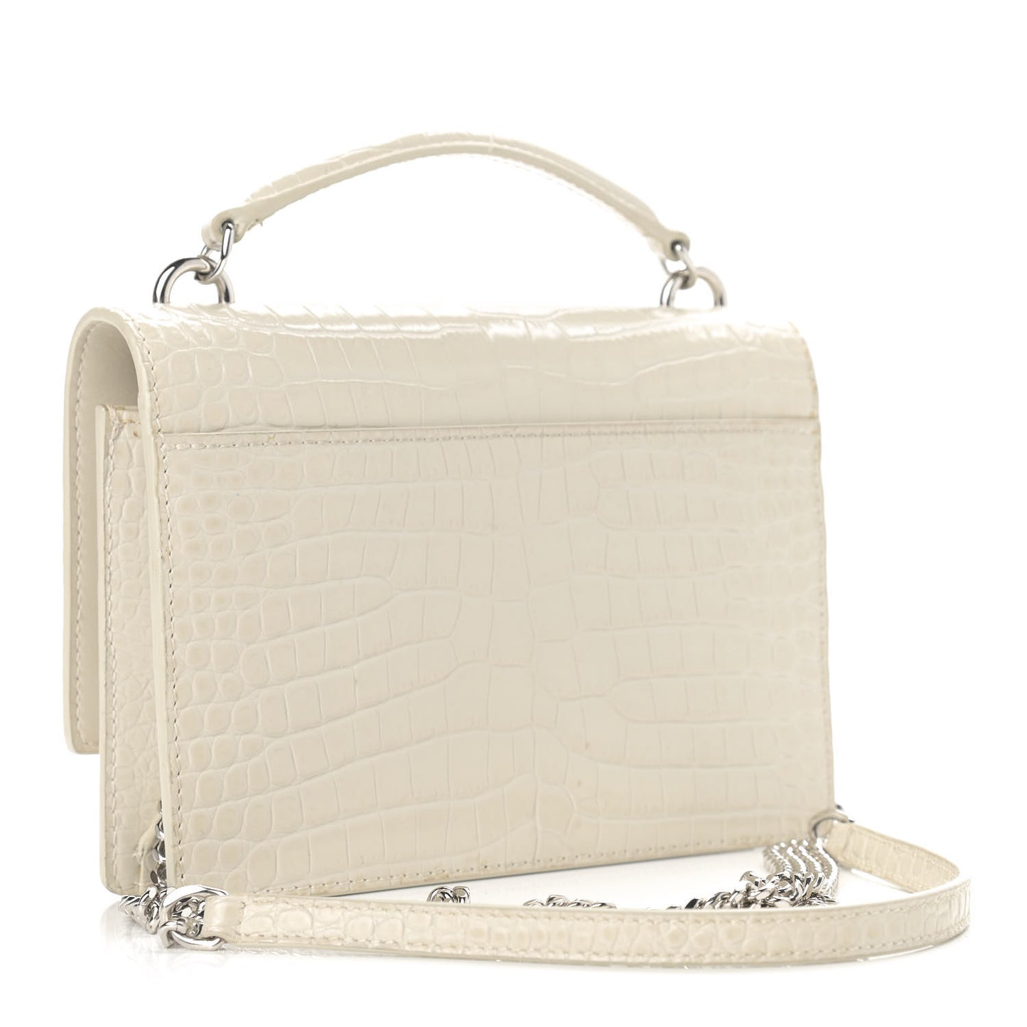 Calfskin Crocodile Embossed Monogram Sunset Chain Wallet Blanc Vintage