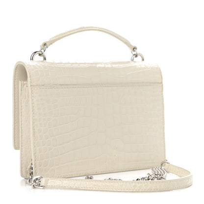 Saint Laurent Calfskin Crocodile Embossed Monogram Sunset Chain Wallet Blanc Vintage 3 of 9