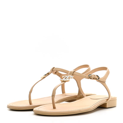 Chanel Lambskin CC Thong Sandals 36.5 Beige 3 of 8