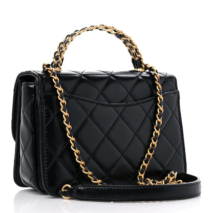 Chanel Shiny Calfskin Quilted Mini Chain Top Handle Flap Black 3 of 13