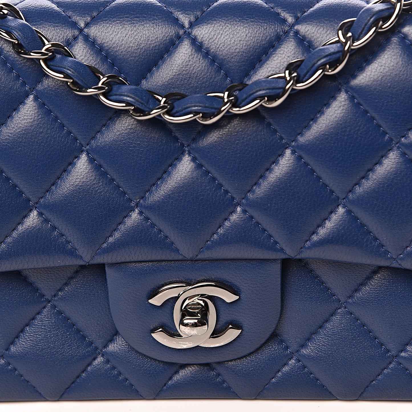 Lambskin Quilted Mini Rectangular Flap Dark Blue