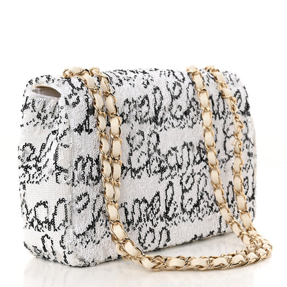 Chanel Sequin Logo Medium Flap White Black 3 of 11