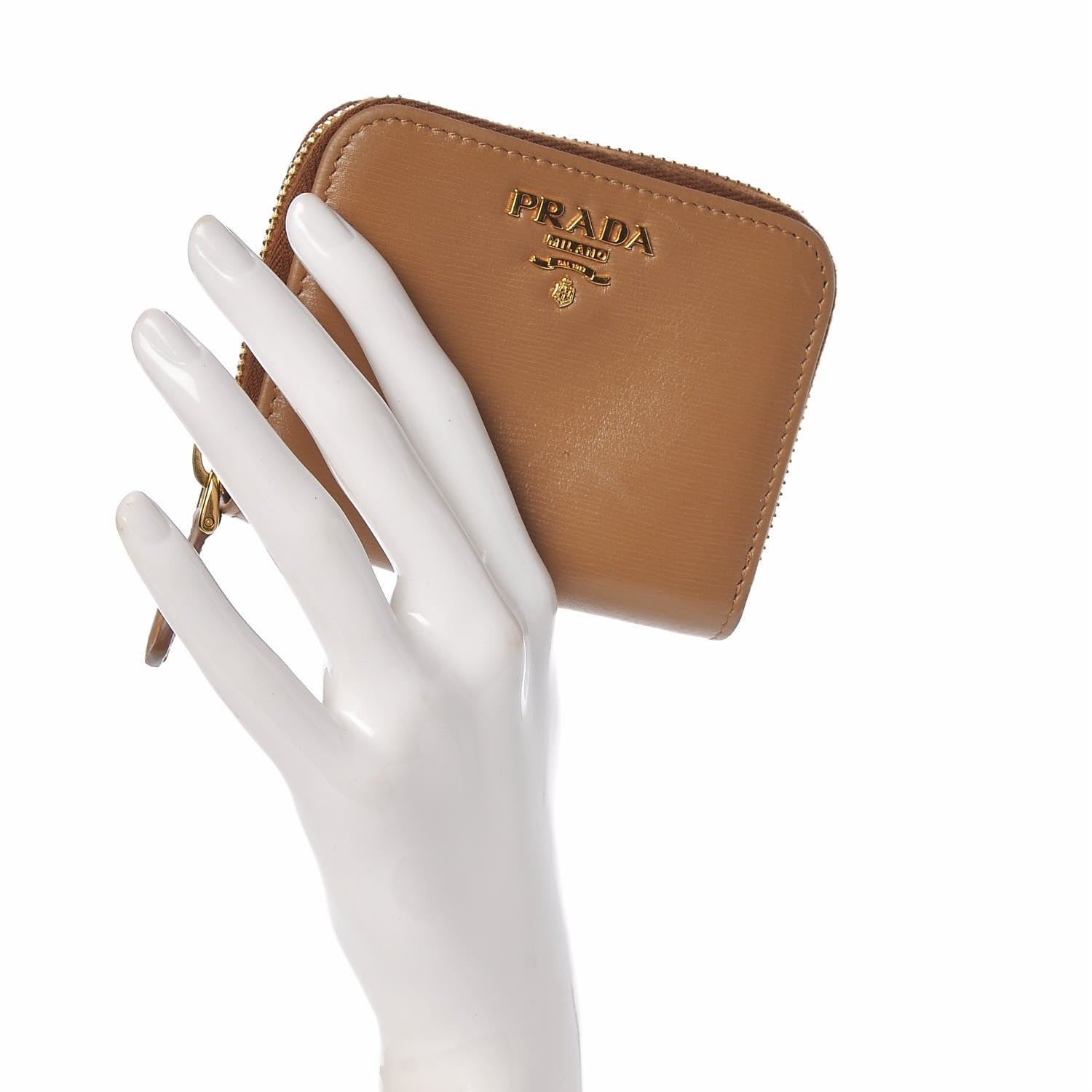 Prada Vitello Move Metal Coin Purse Caramel 2 of 9