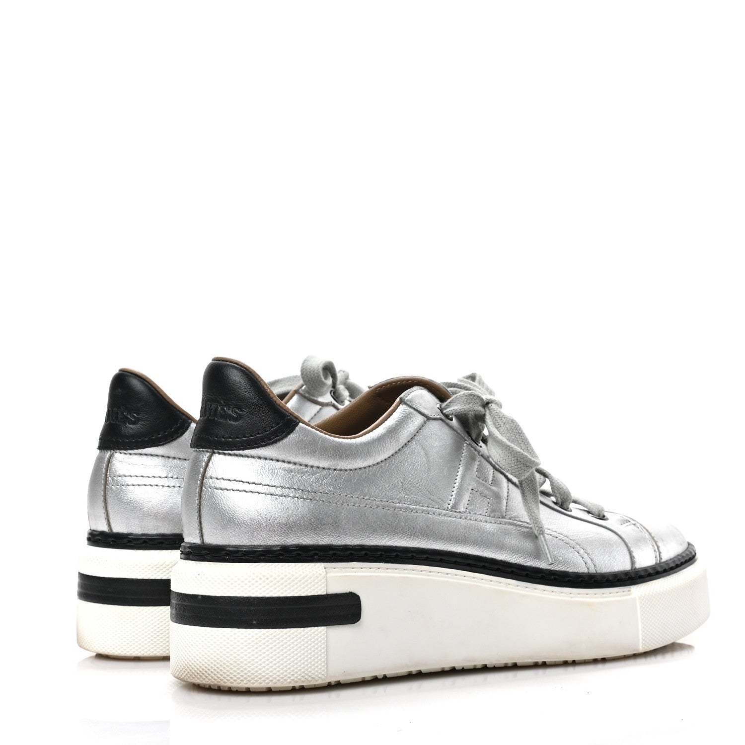 Hermes Metallic Womens Polo Sneakers 37 Argente Black 4 of 8