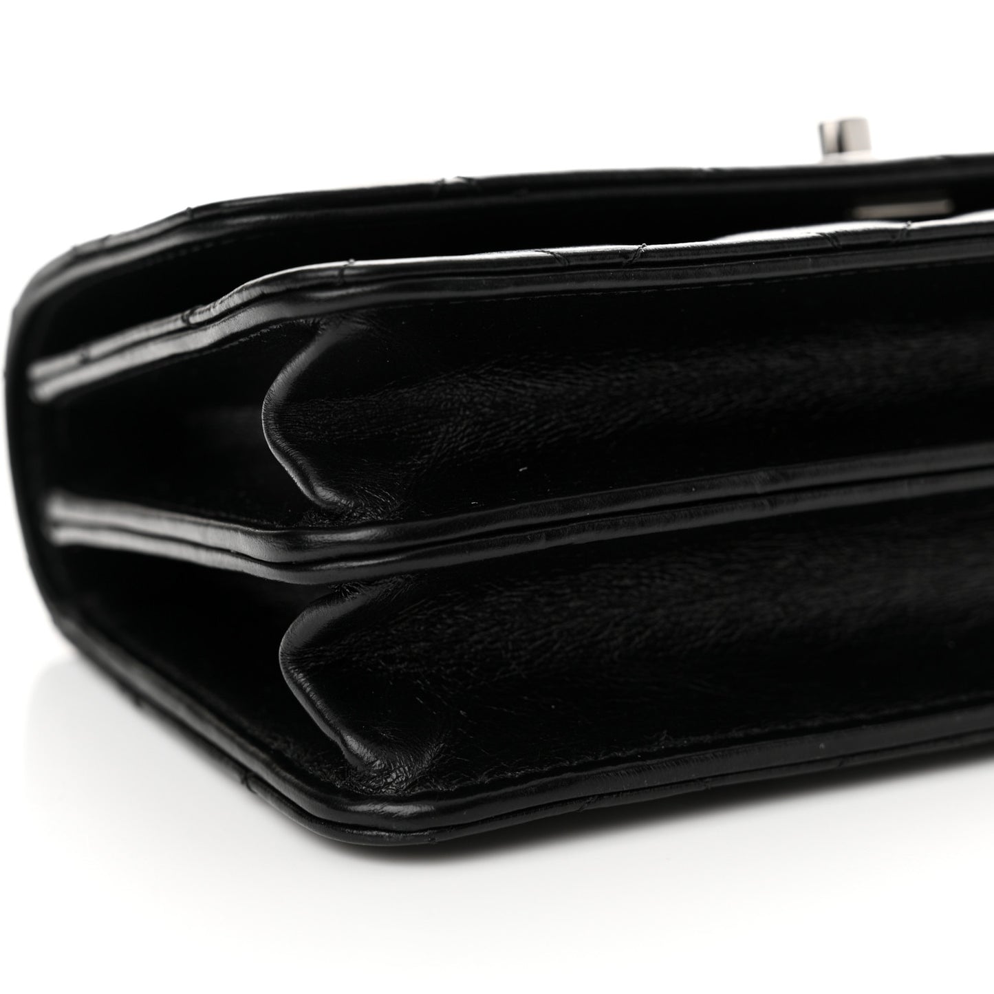 Shiny Crumpled Calfskin Strass Quilted Top Handle Clutch With Chain Black