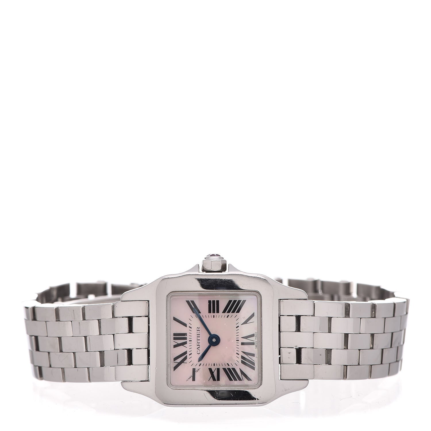 Cartier Stainless Steel Pink Mother of Pearl 20mm Santos Demoiselle Quartz Watch 3 of 8