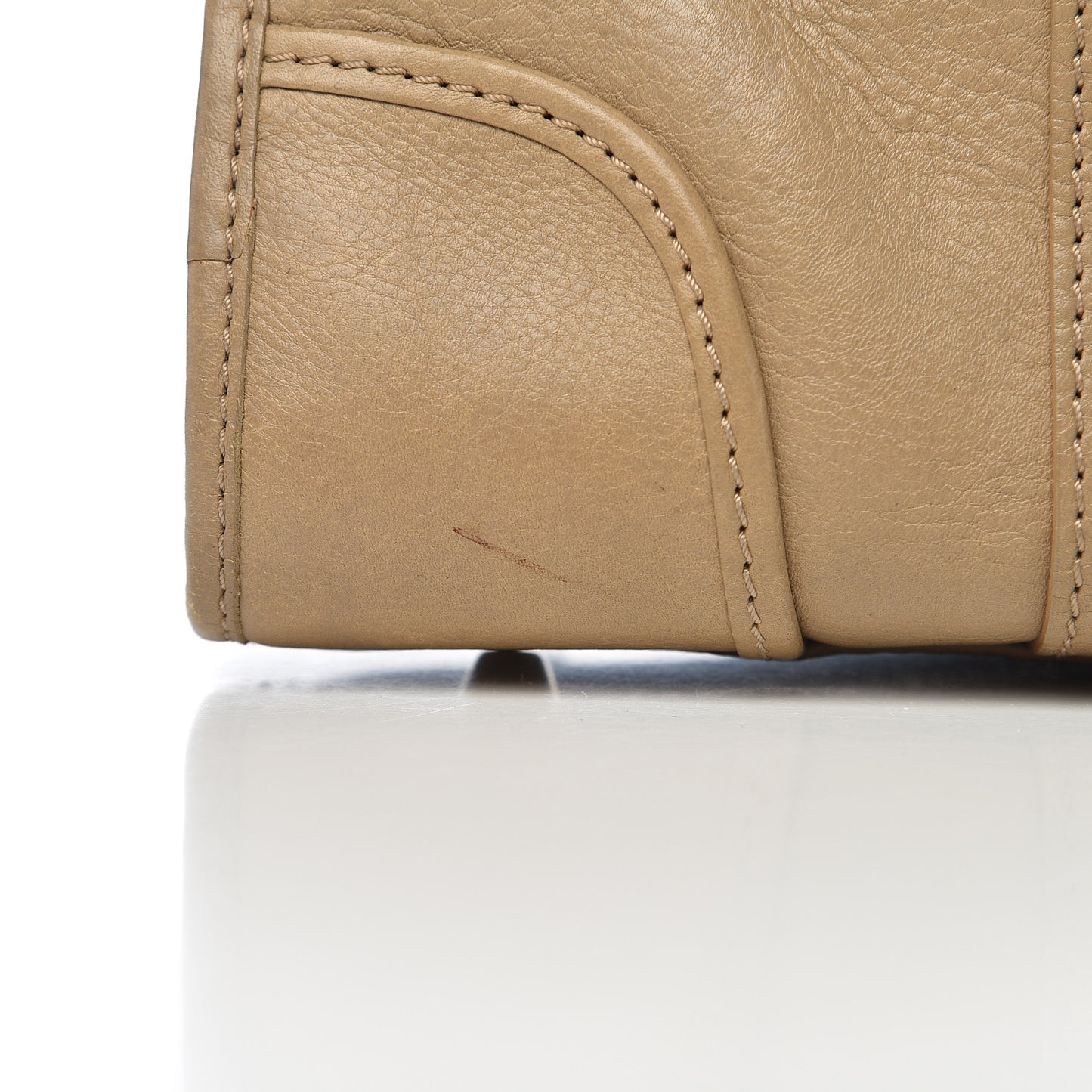 Grainy Calfskin Top Handle Bag Beige