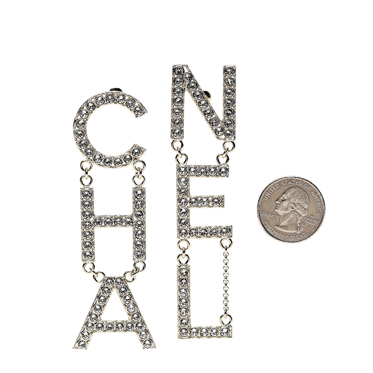 Crystal Cha-Nel Logo Drop Earrings Gold