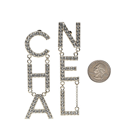Chanel Crystal Cha-Nel Logo Drop Earrings Gold 2 of 4
