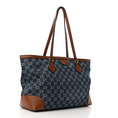 Gucci New Denim GG Monogram Medium Ophidia Shopping Tote Blue Tea Cuir 2 of 10