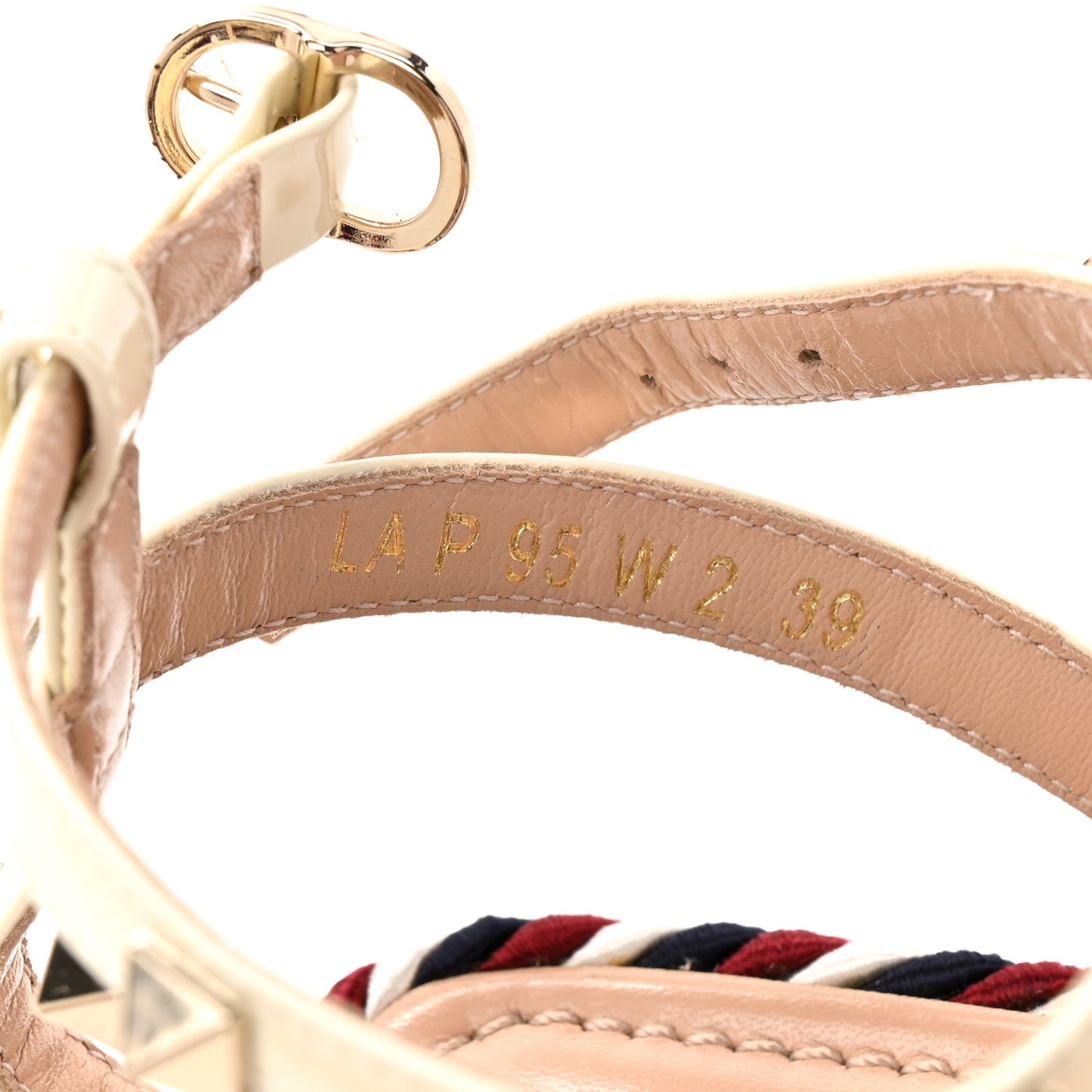 Patent Rockstud Ankle Strap Torchon Espadrille Caged 25/95mm Wedge Sandals 39 Light Ivory