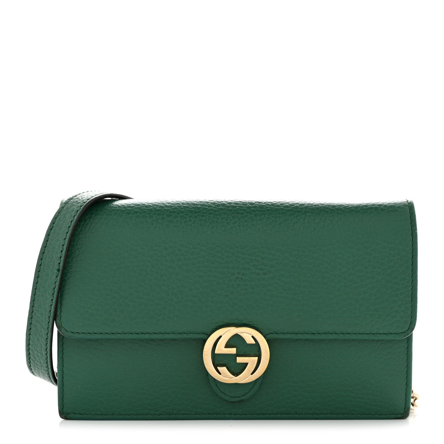 Gucci Dollar Calfskin Interlocking G Chain Wallet Emerald 1 of 17