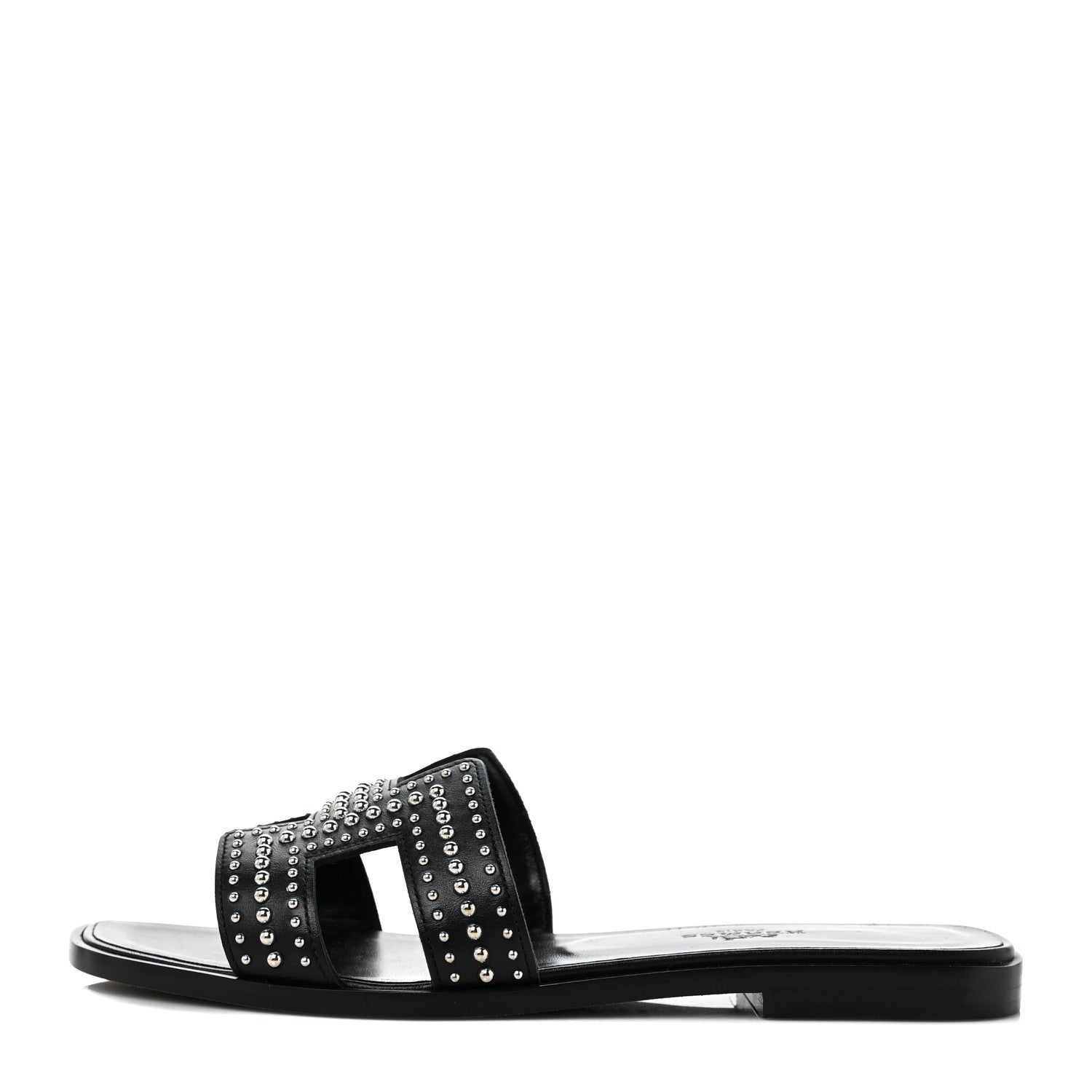 Hermes Calfskin Studded Oran Sandals 36 Black 1 of 10