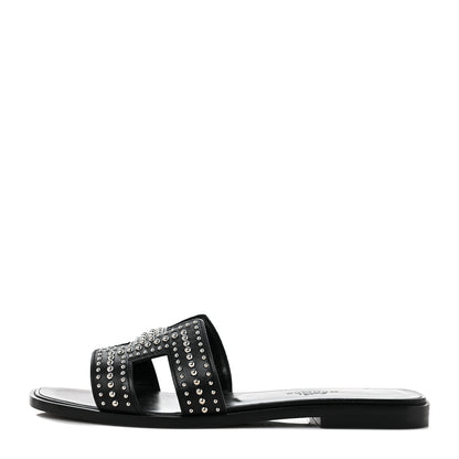 Hermes Calfskin Studded Oran Sandals 36 Black 1 of 10