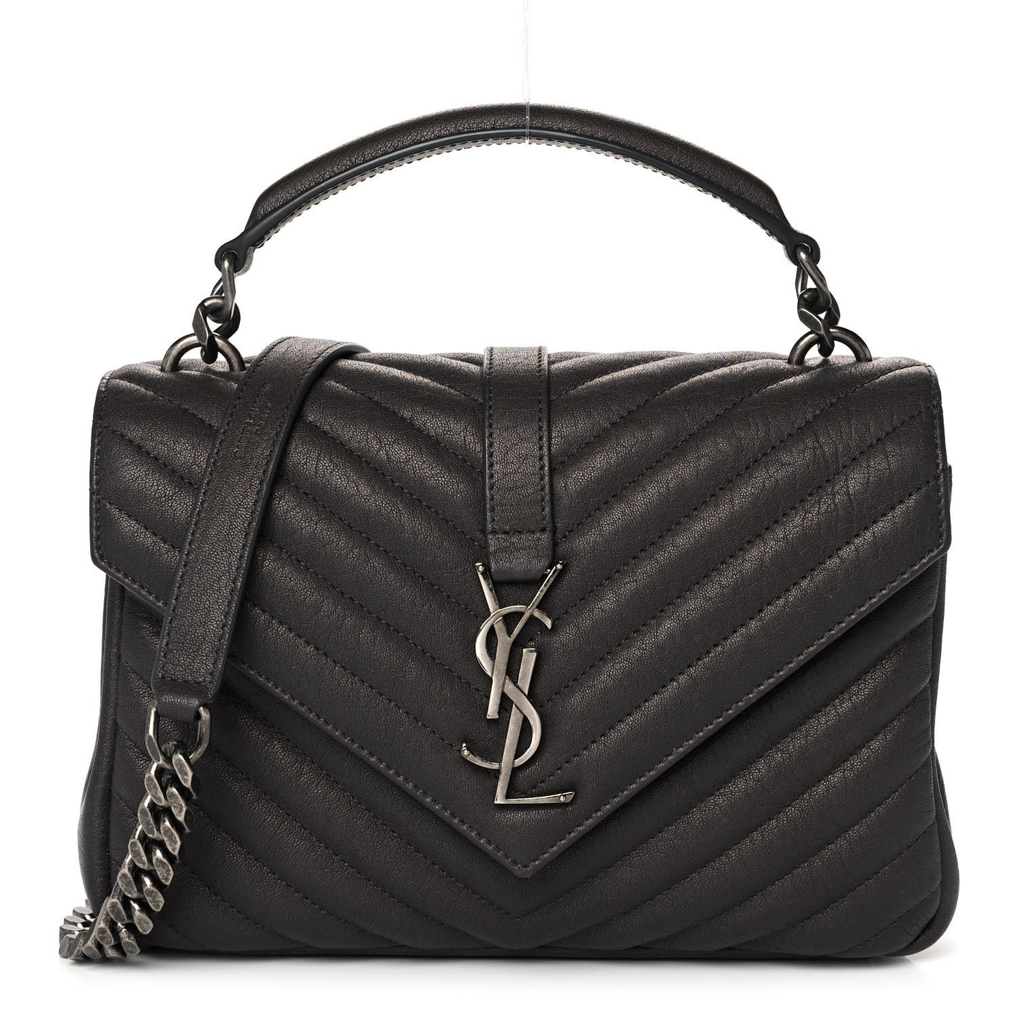 Sheepskin Matelasse Chevron Monogram Medium College Bag Asphalt