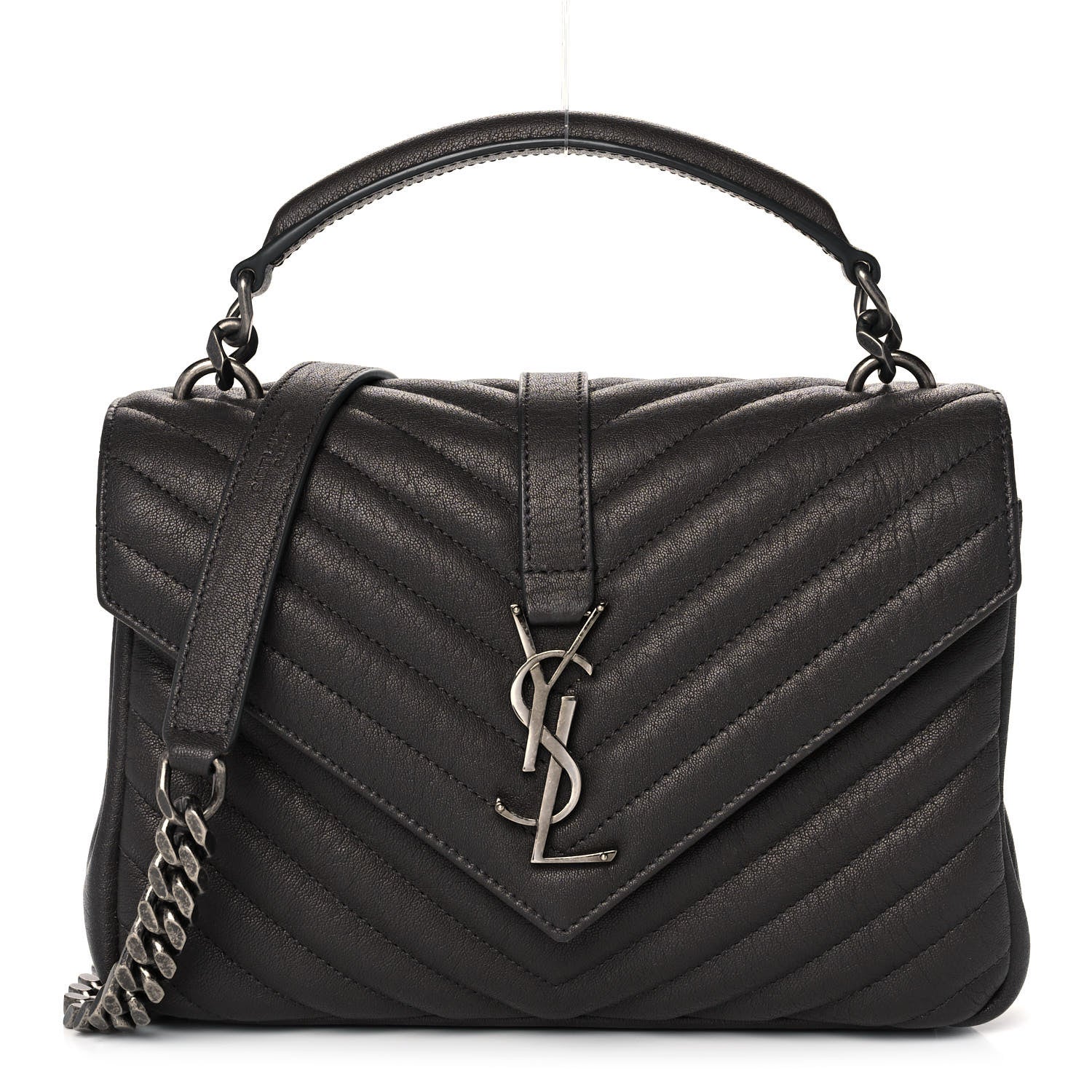 Saint Laurent Sheepskin Matelasse Chevron Monogram Medium College Bag Asphalt 1 of 12