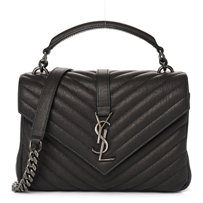 Saint Laurent Sheepskin Matelasse Chevron Monogram Medium College Bag Asphalt 1 of 12