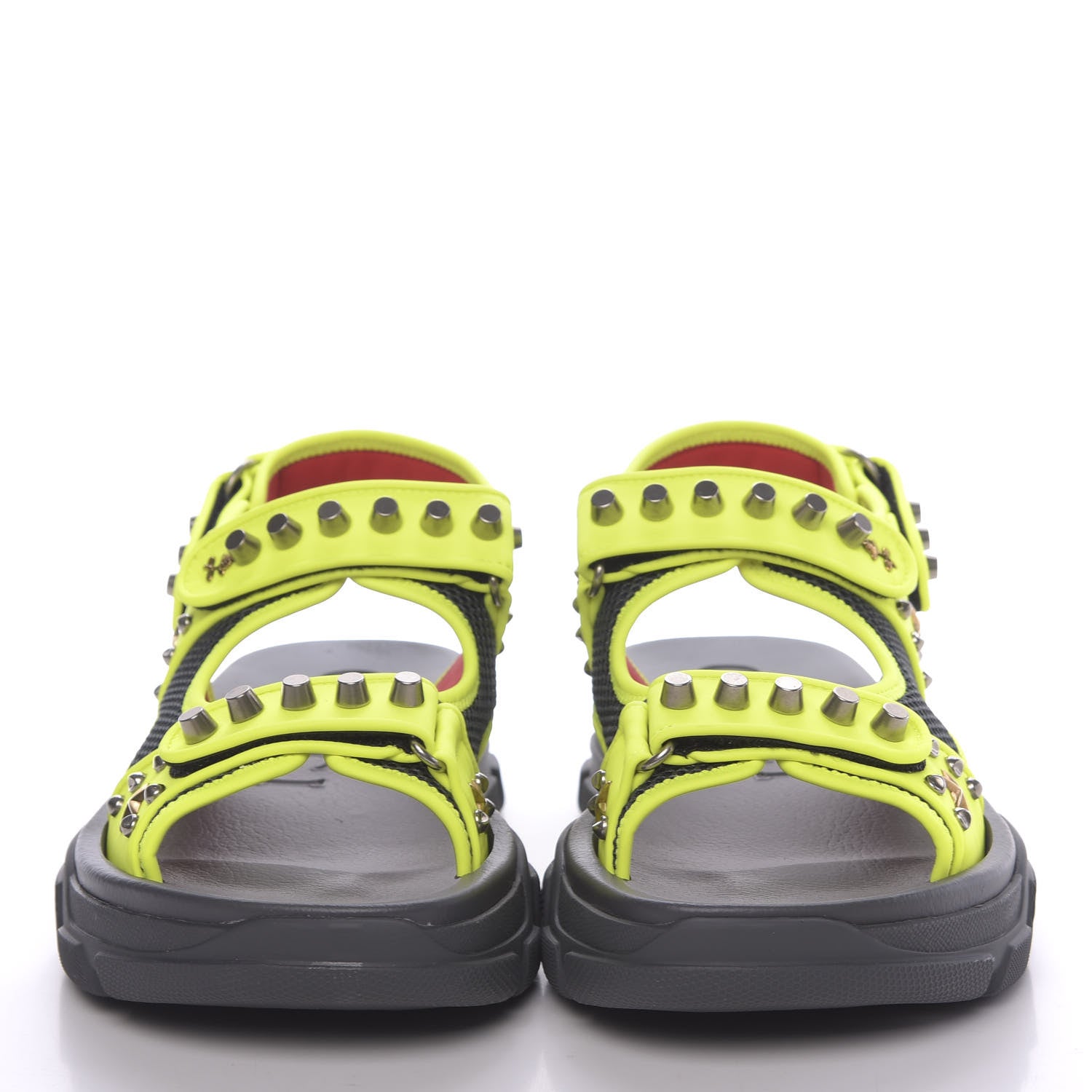 Gucci Technical Canvas Calfskin Studded Mens Aguru Sandals 9 Neon Yellow 2 of 8