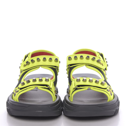 Gucci Technical Canvas Calfskin Studded Mens Aguru Sandals 9 Neon Yellow 2 of 8