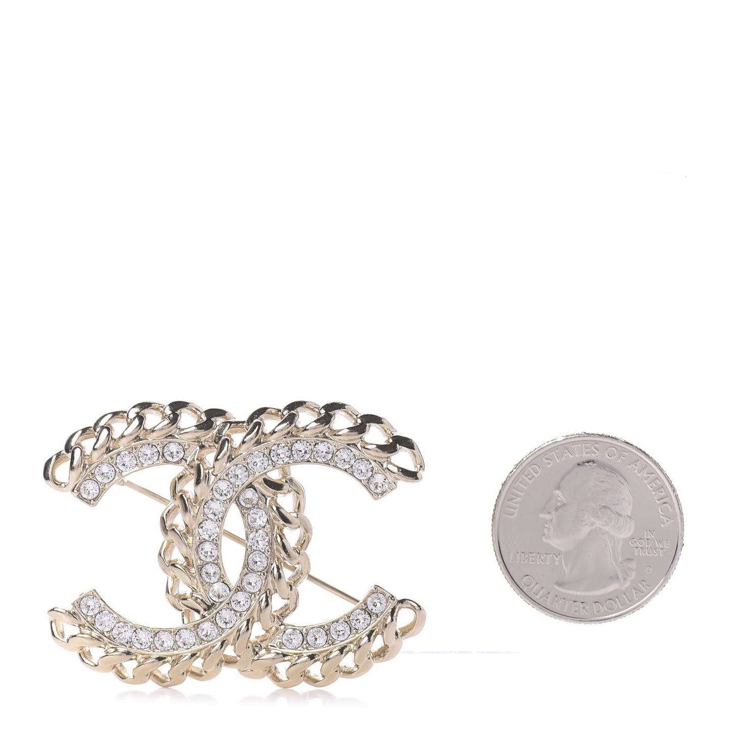 Crystal Chain CC Brooch Gold