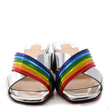 Christian Louboutin Metallic Calfskin Rainbow Arkenmule 55 Slide Sandals 35 Silver Multicolor 2 of 8