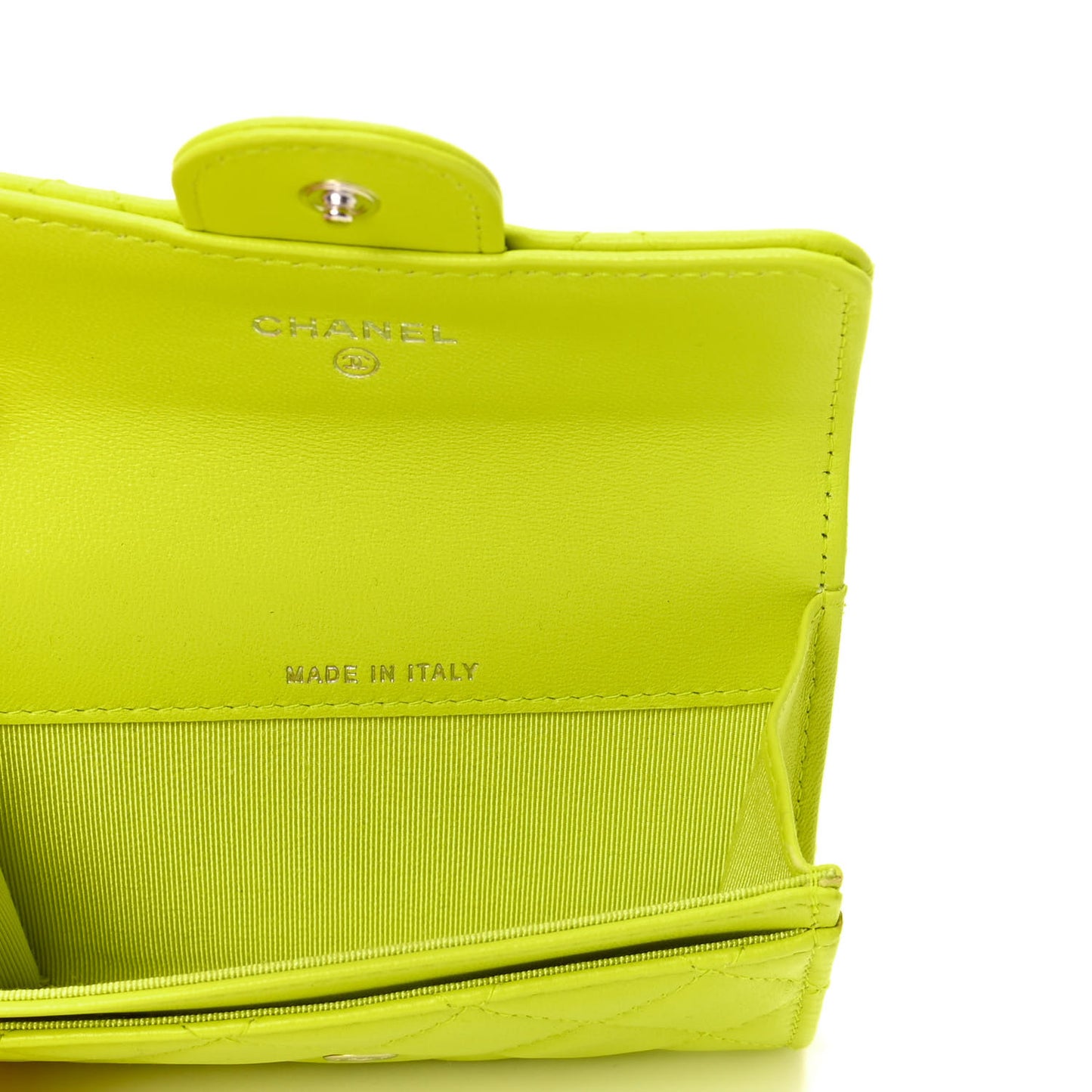 Lambskin Quilted Flap Card Holder Wallet Yellow