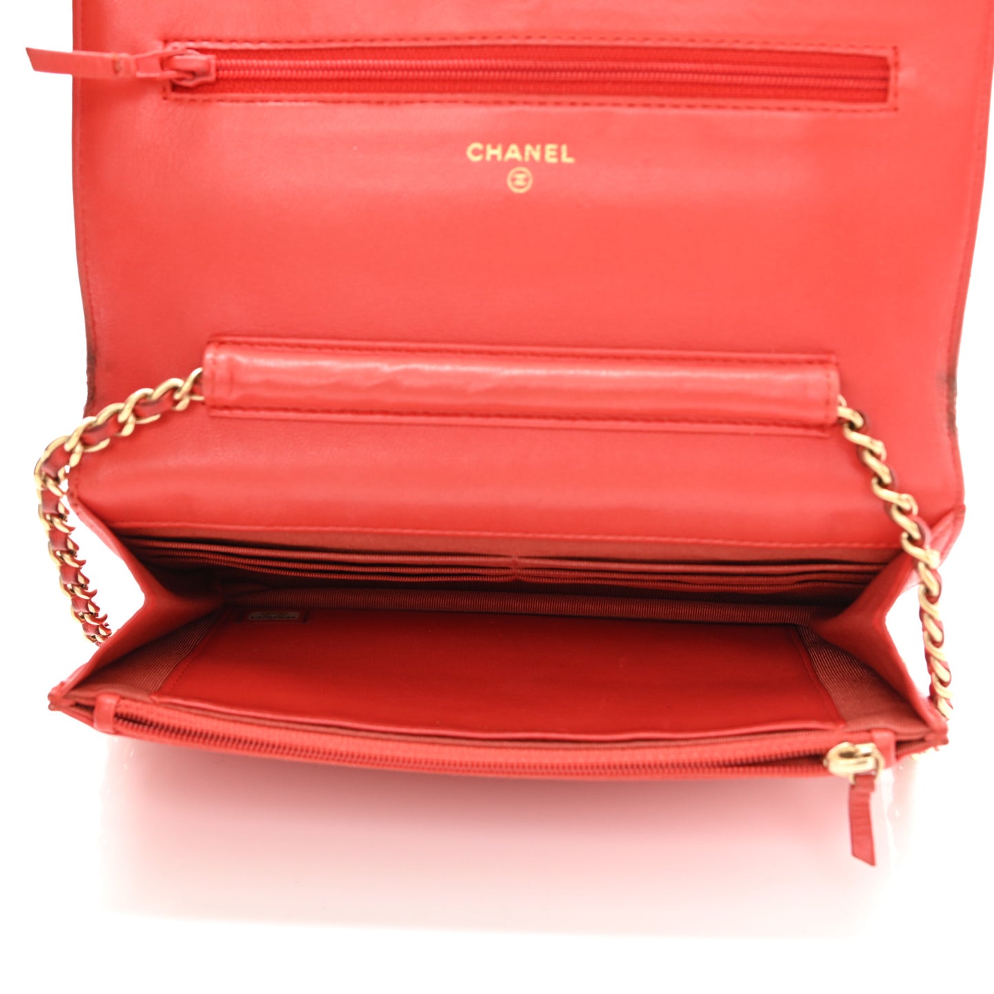 Lambskin Quilted Wallet On Chain WOC Light Red
