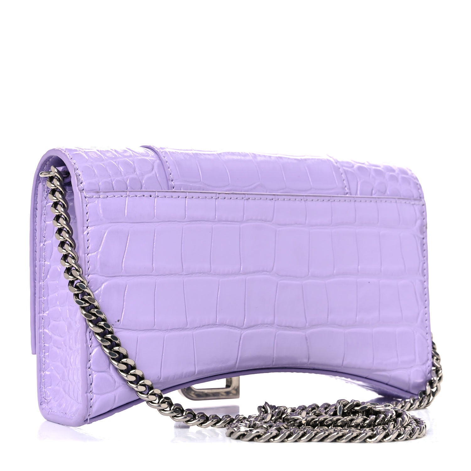 Balenciaga Shiny Calfskin Crocodile Embossed Hourglass Chain Bag Lilac 2 of 13