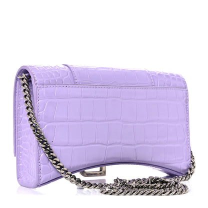 Balenciaga Shiny Calfskin Crocodile Embossed Hourglass Chain Bag Lilac 2 of 13