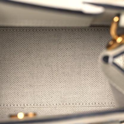 Gucci Raffia Textured Dollar Calfskin Web Houndstooth Mini Diana Tote Bag Light Blue Natural Deep Orange 5 of 15